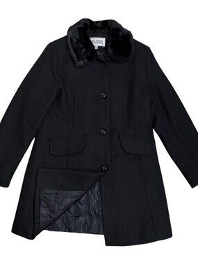 LONDON FOG TOWER Wool Faux Fur Winter Business Casual Pea Coat Womens Large